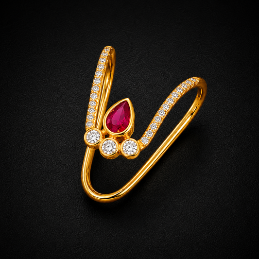 Gold Plated 925 Silver CZ & Ruby Vanki Ring | Adjustable Traditional Ring