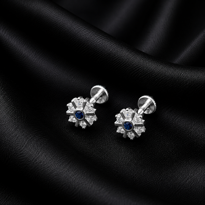 Sapphire Snowflake Silver Earrings