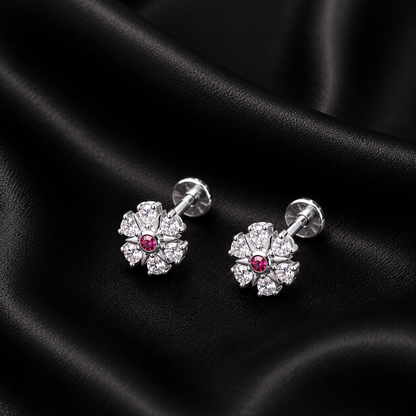 Ruby Snowflake Silver Earrings