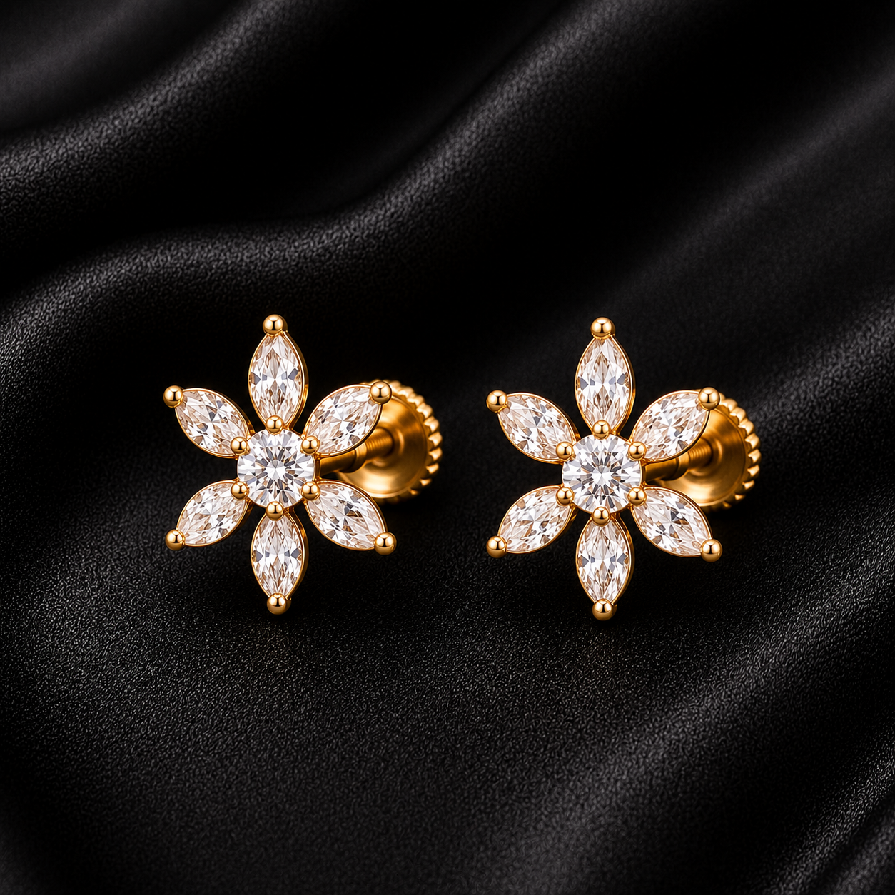 Bloom Petal Gold Plated Silver Earrings