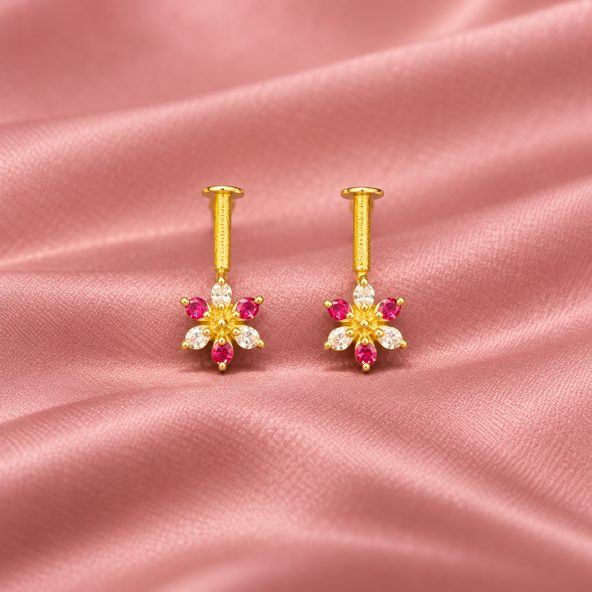 Ruby Crystal Petal Golden Bugadi
