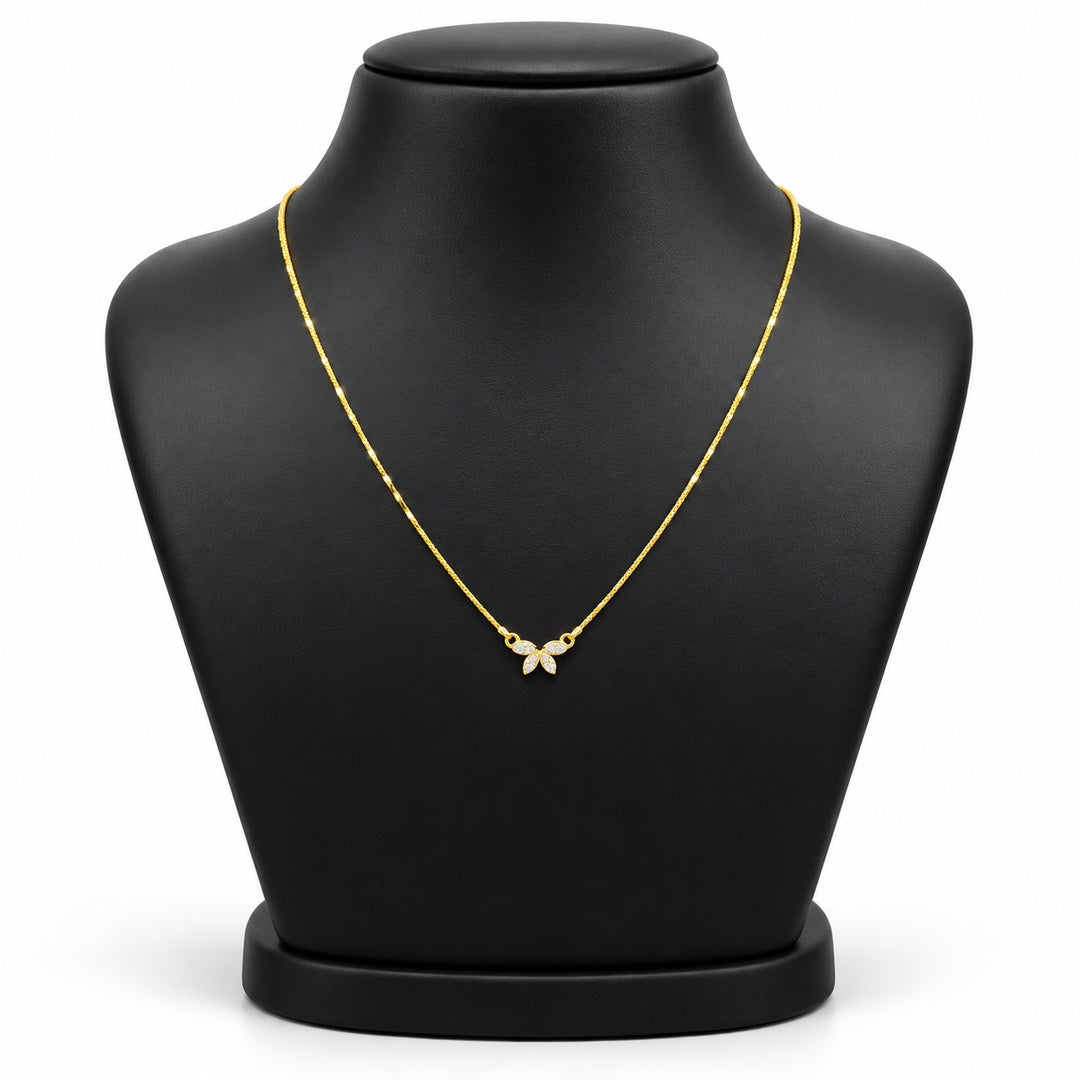 Four-Petal Diamond Floral Gold Necklace