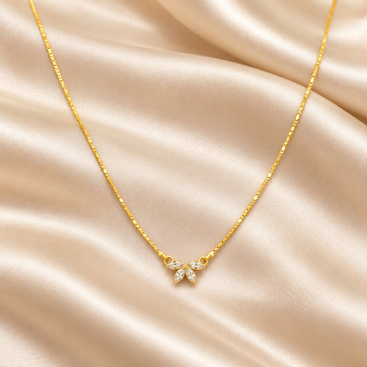 Four-Petal Diamond Floral Gold Necklace