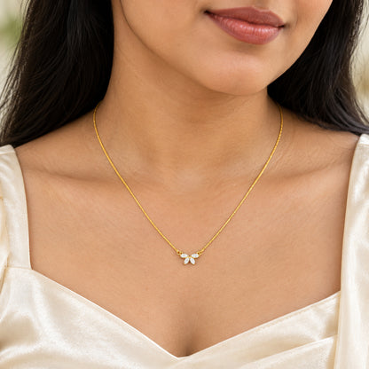 Four-Petal Diamond Floral Gold Necklace