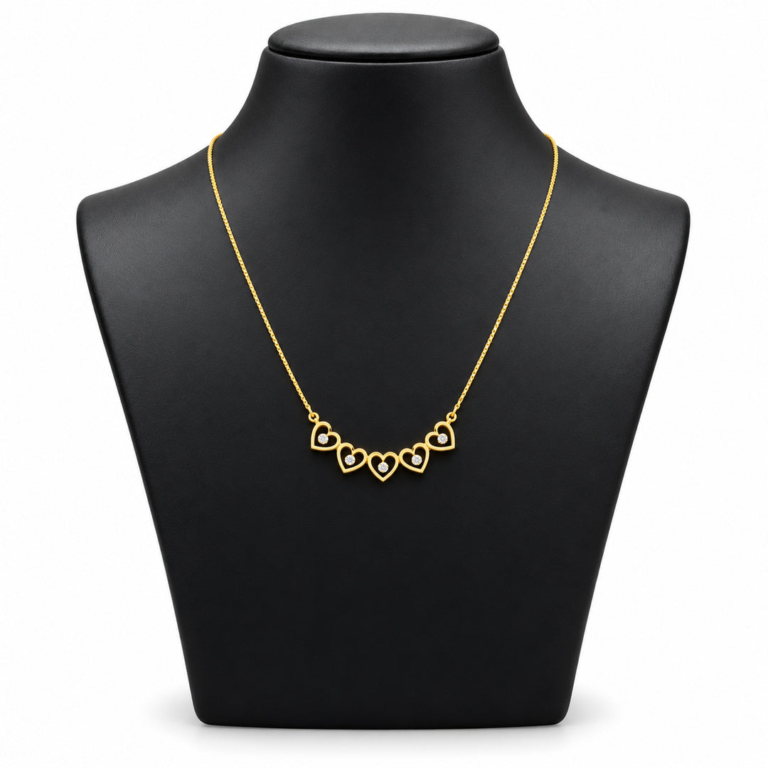 Five Heart Diamond Gold Necklace