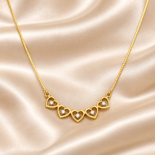 Five Heart Diamond Gold Necklace