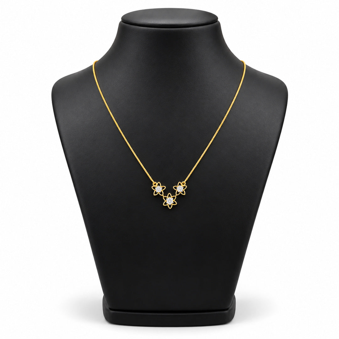 Triple Floral Diamond Gold Necklace