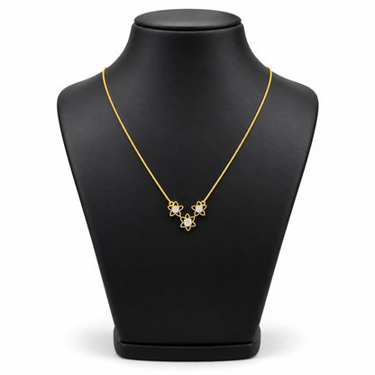 Triple Floral Diamond Gold Necklace