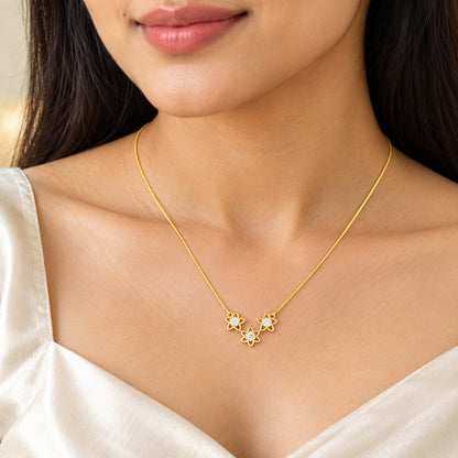 Triple Floral Diamond Gold Necklace