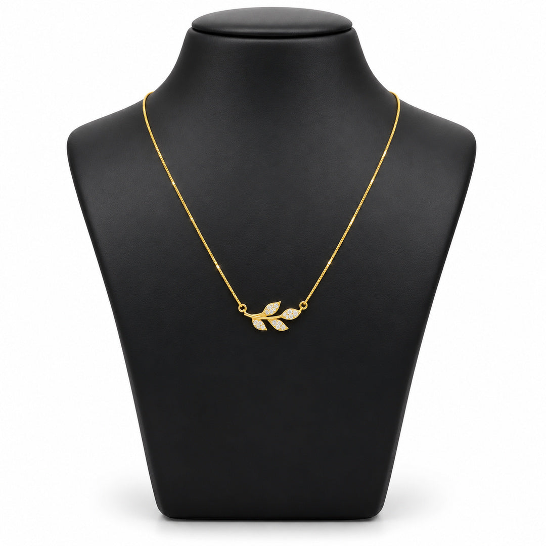 Diamond Leaf Branch Gold Necklace