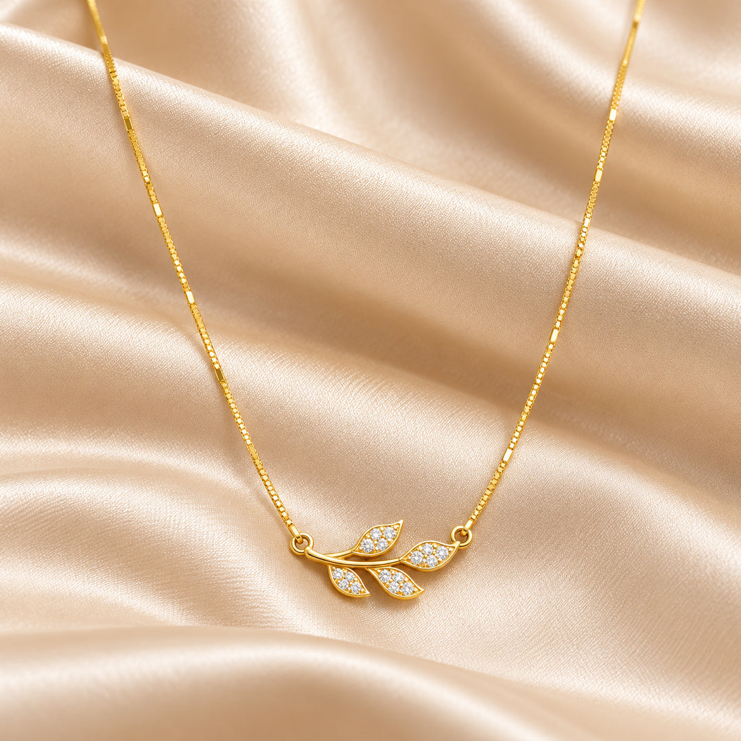 Diamond Leaf Branch Gold Necklace