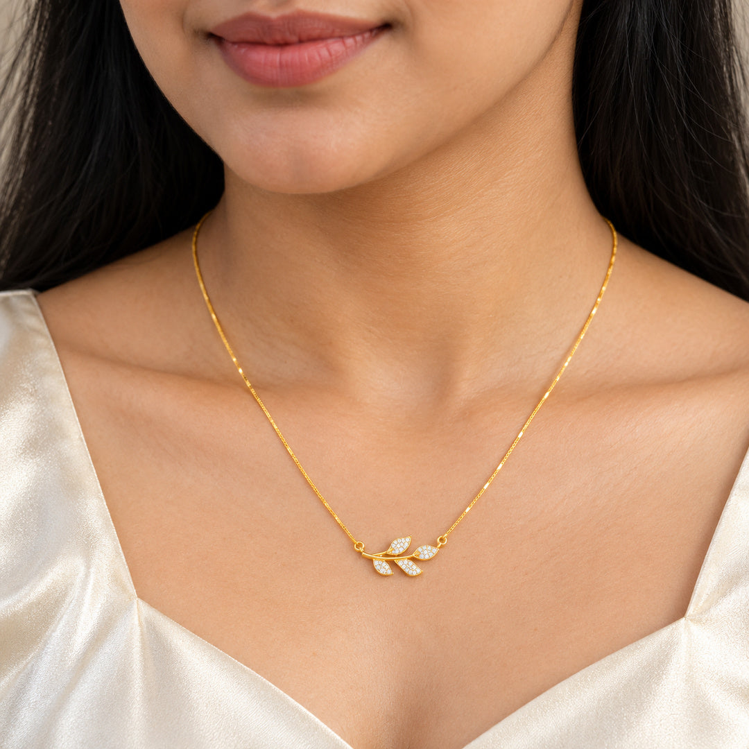 Diamond Leaf Branch Gold Necklace