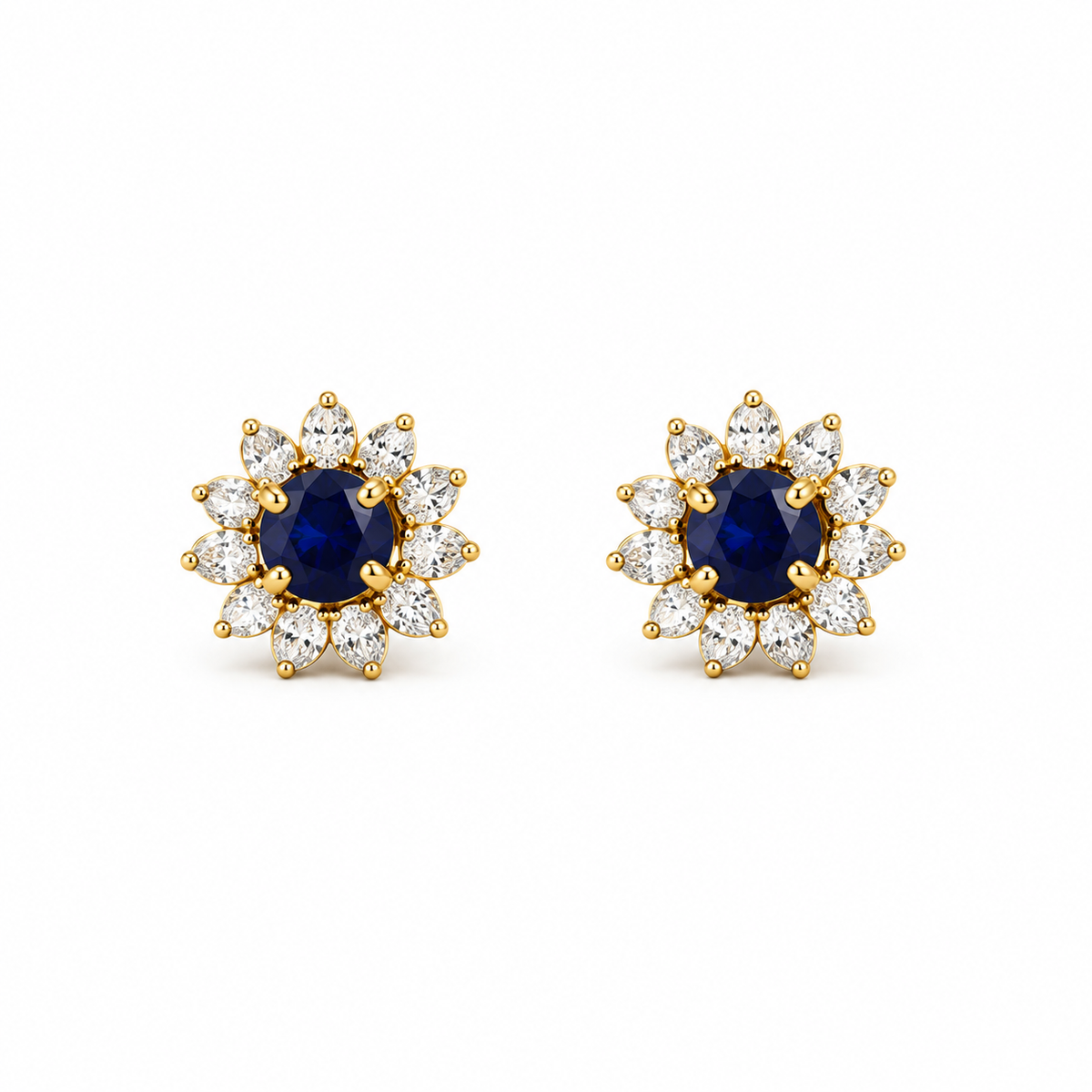 9K Gold Deep Blue Floral Studs