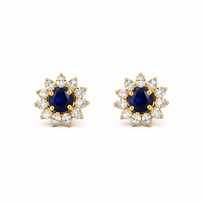9K Gold Deep Blue Floral Studs