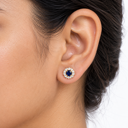 9K Gold Deep Blue Floral Studs