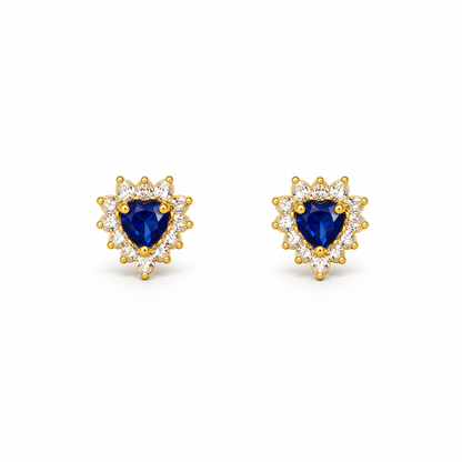 9K Gold Deep Blue Heart Halo Studs