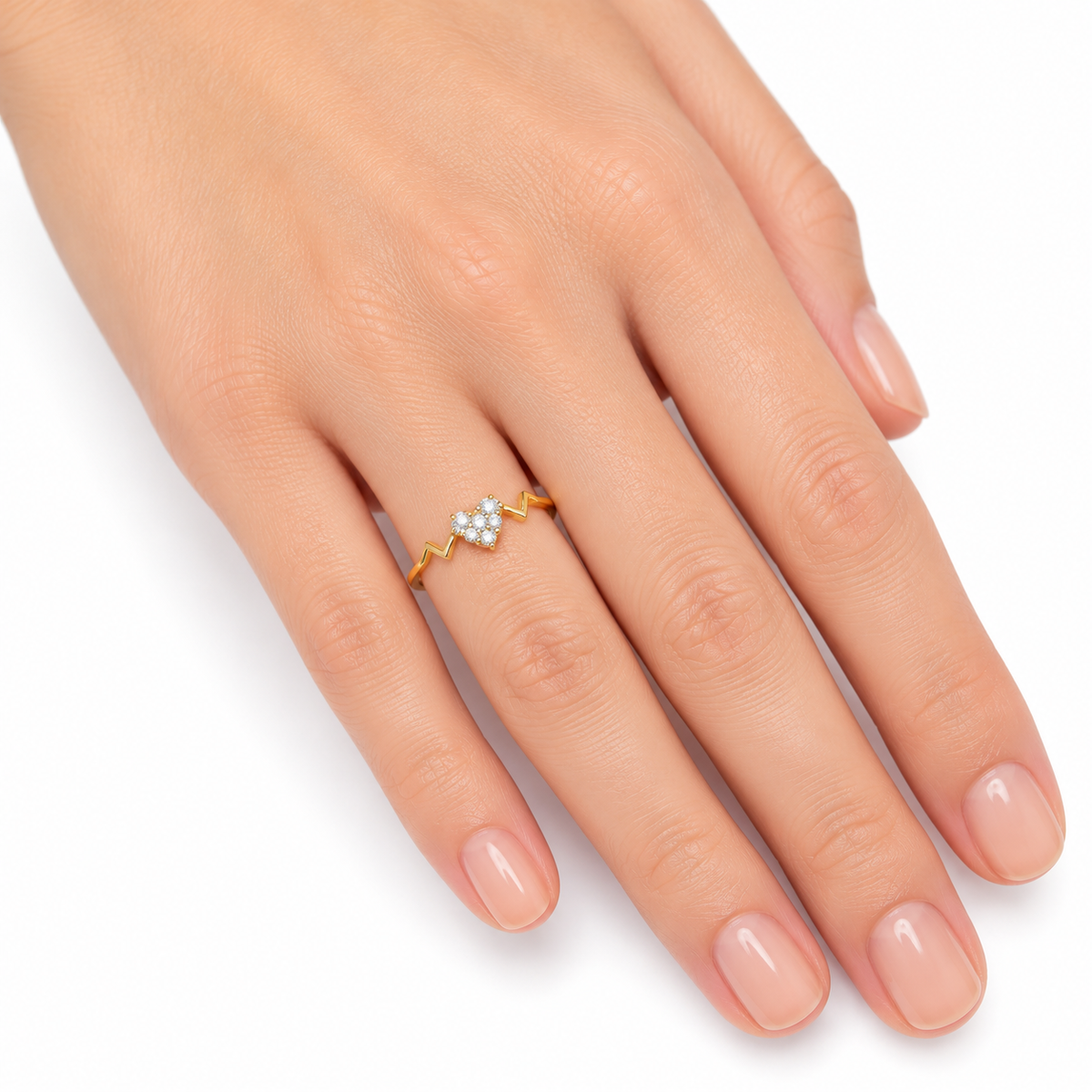 Diamond Heart Cluster Zigzag Ring