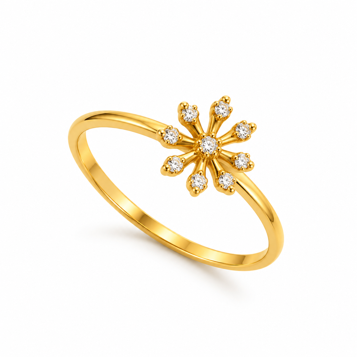 18K Gold Elegant Starburst White Stone Ring