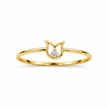 18K Gold Elegant Tulip White Stone Ring