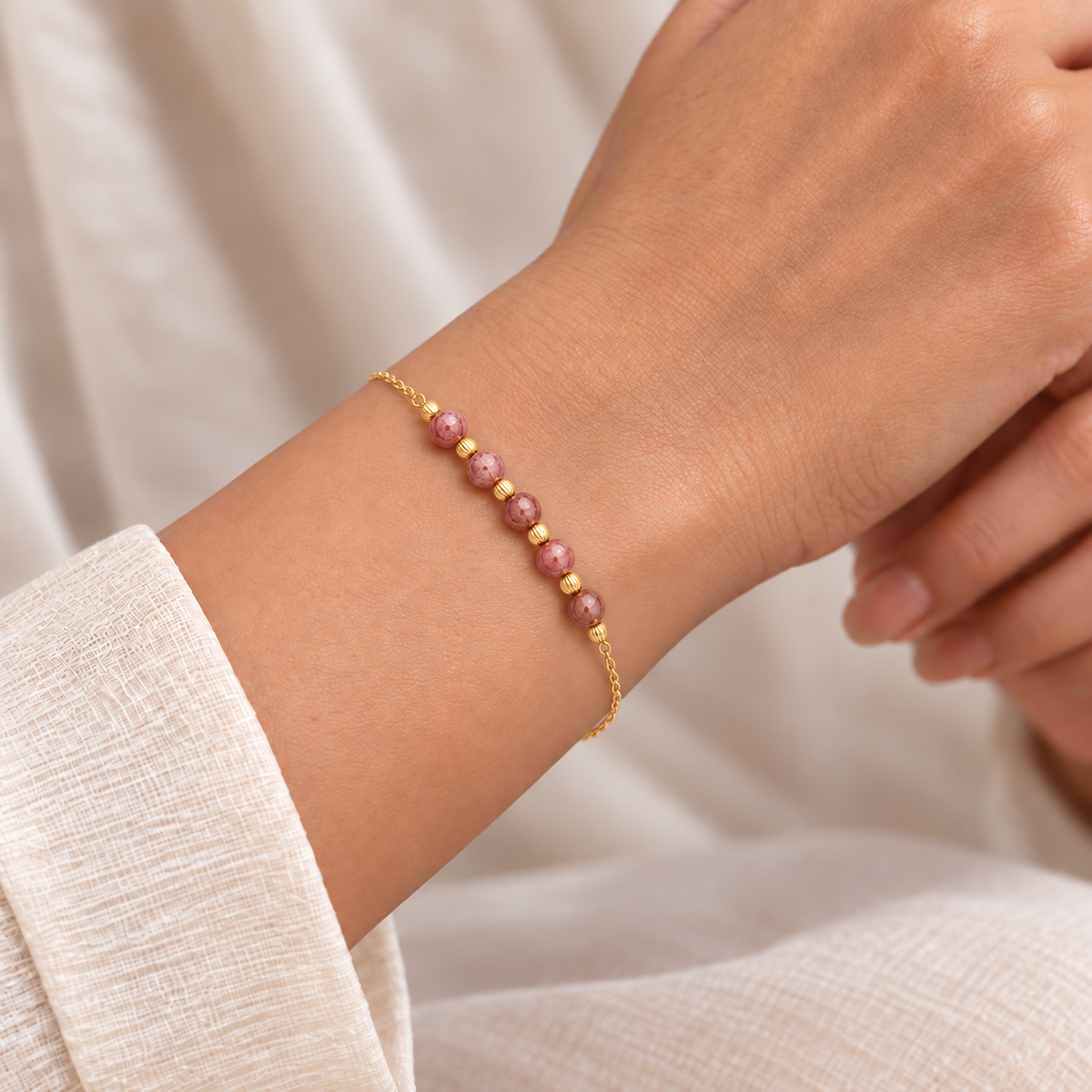18K Rose Blush Gold Bead Bracelet 2.520Gram