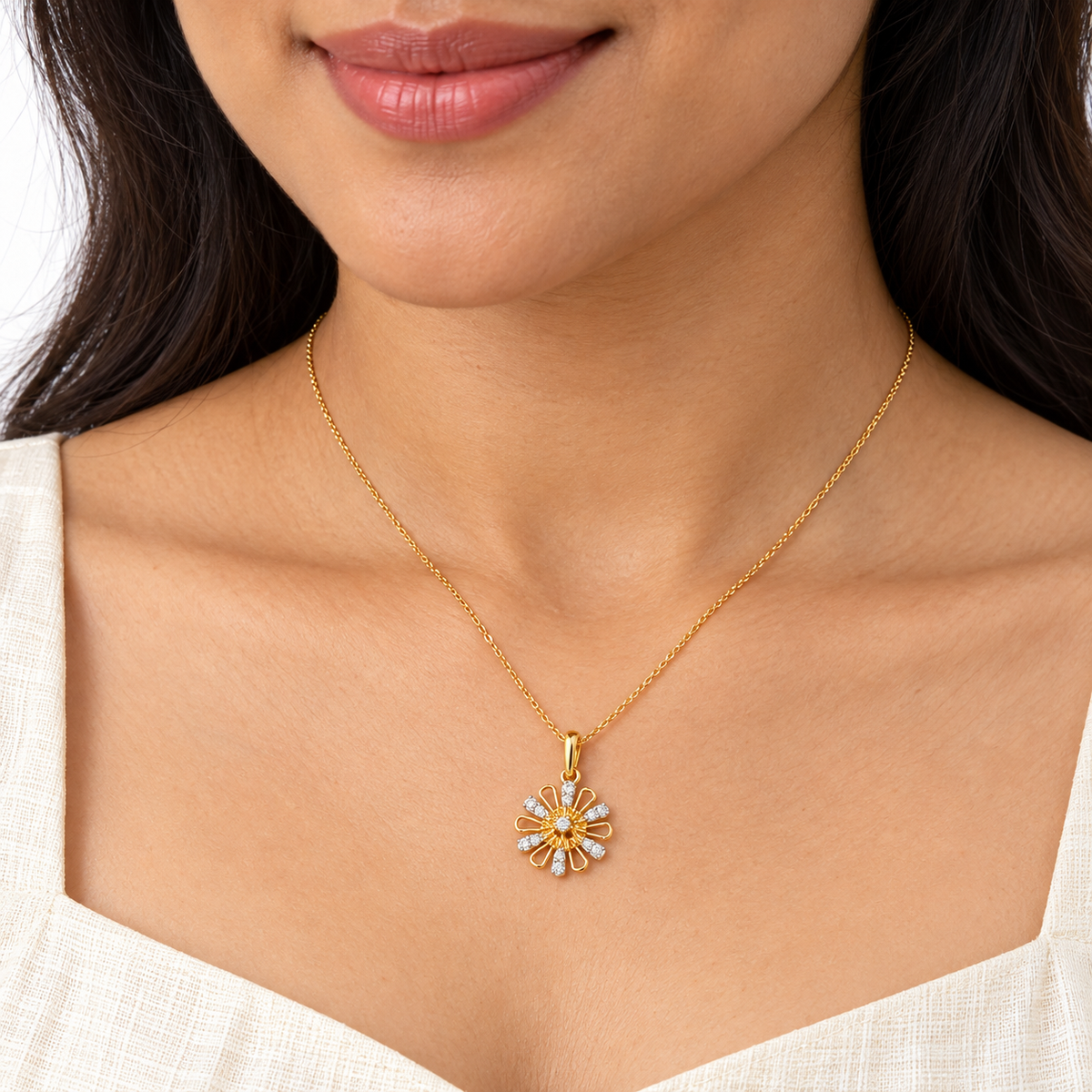 Floral Burst Diamond Gold Pendant