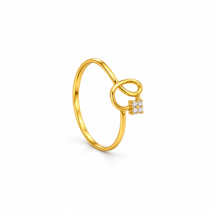 18K Gold Elegant Loop White Stone Ring