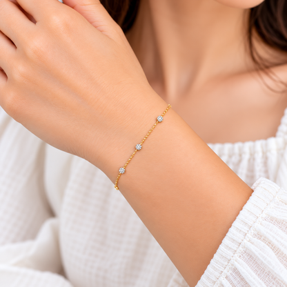 18K Golden Sparkle Three Stone Bracelet 0.930Gram