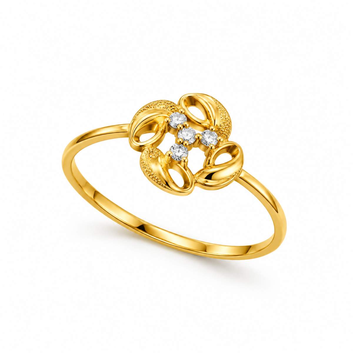 18K Gold Elegant Floral Loop White Stone Ring