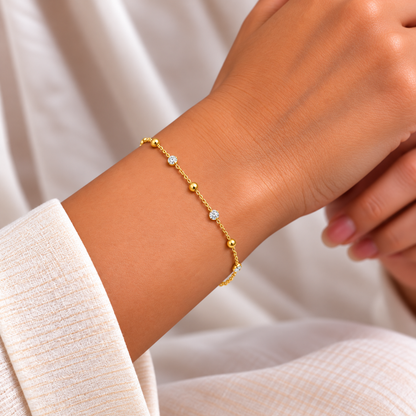 18k Golden Sparkle Two-Tone Bead Bracelet 0.840Gram