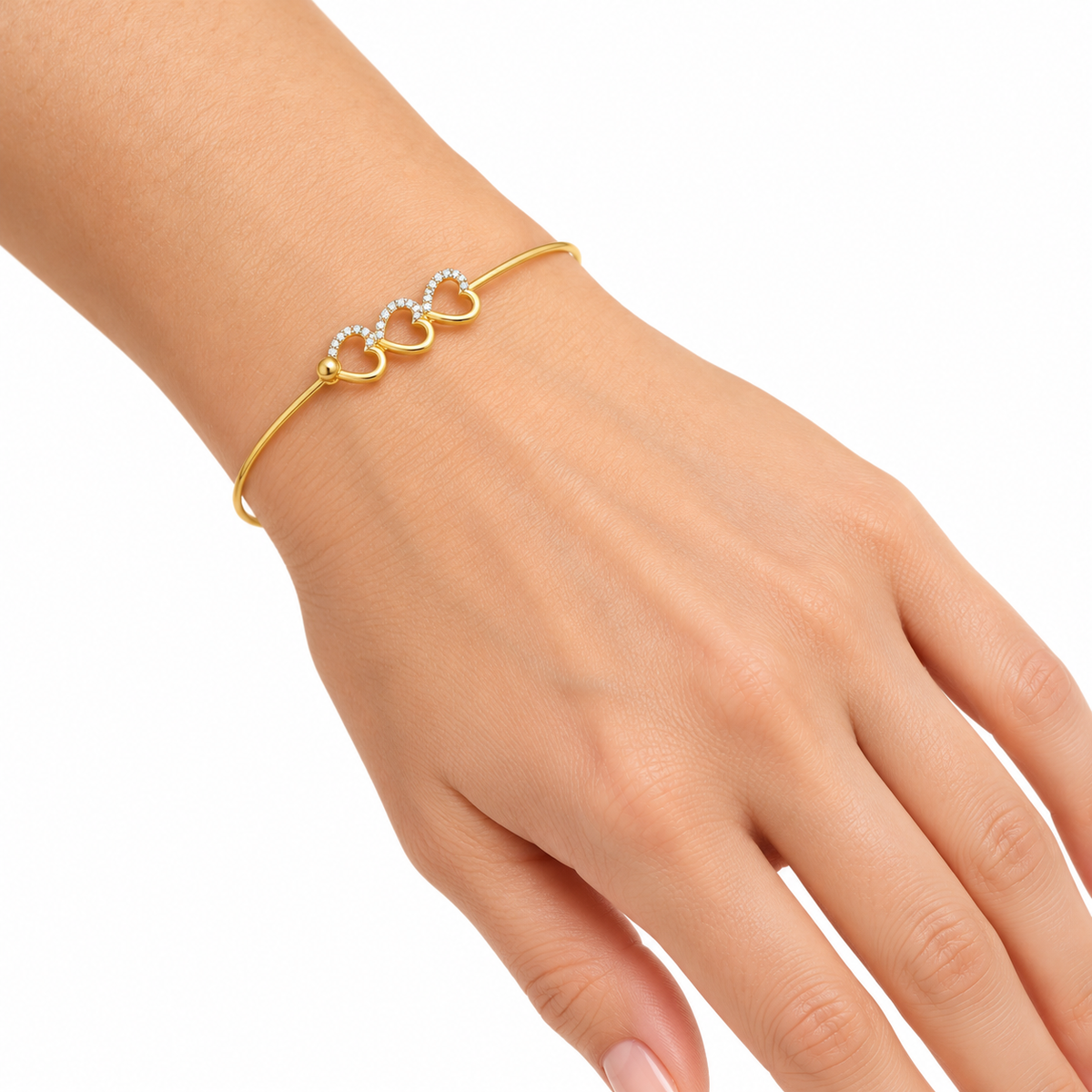 Elegant Three Heart Diamond Gold Bangle 2.980Gram