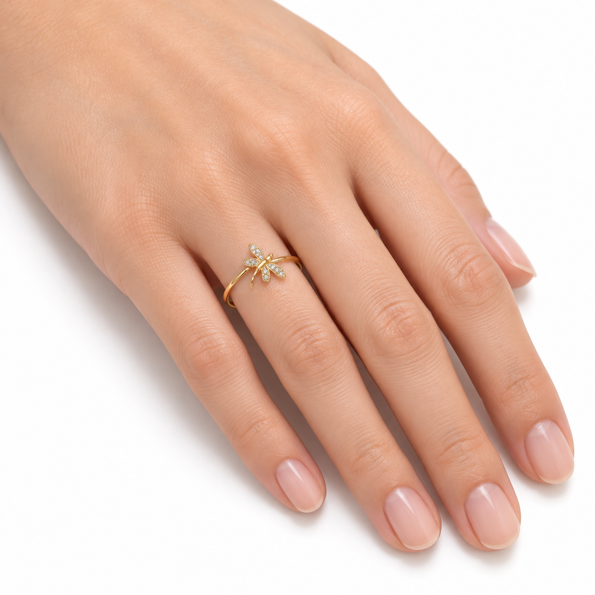 Dragonfly Diamond Gold Ring