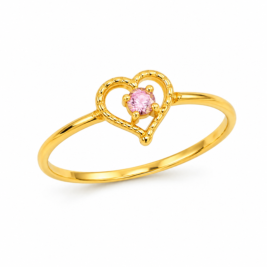 18K Gold Pink Stone Open Heart Ring