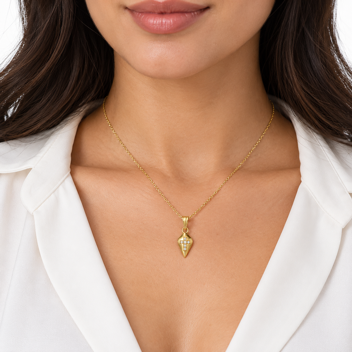 9K Gold Sparkling Cross Thali Pendant