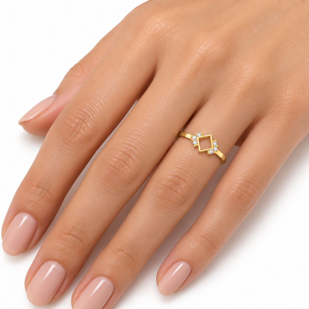 Geometric Square Diamond Gold Ring