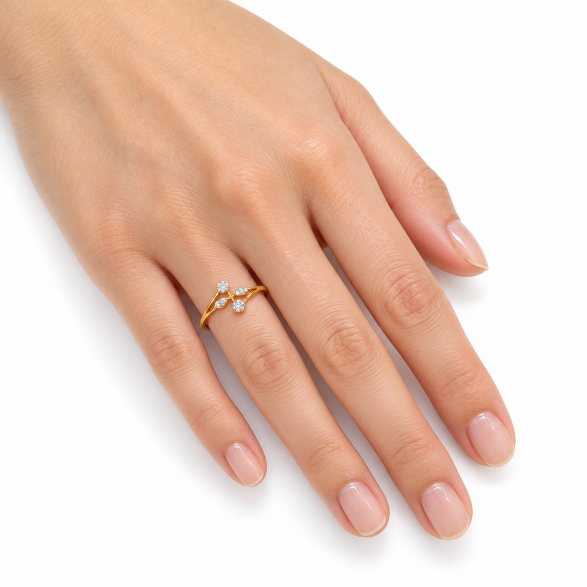 Diamond Four Petal Floral Cluster Ring