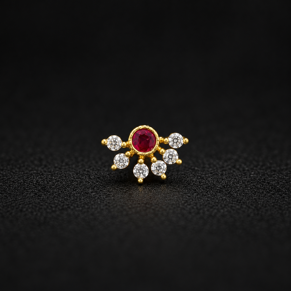 Golden Silver Ruby Red Floral Nose Pin