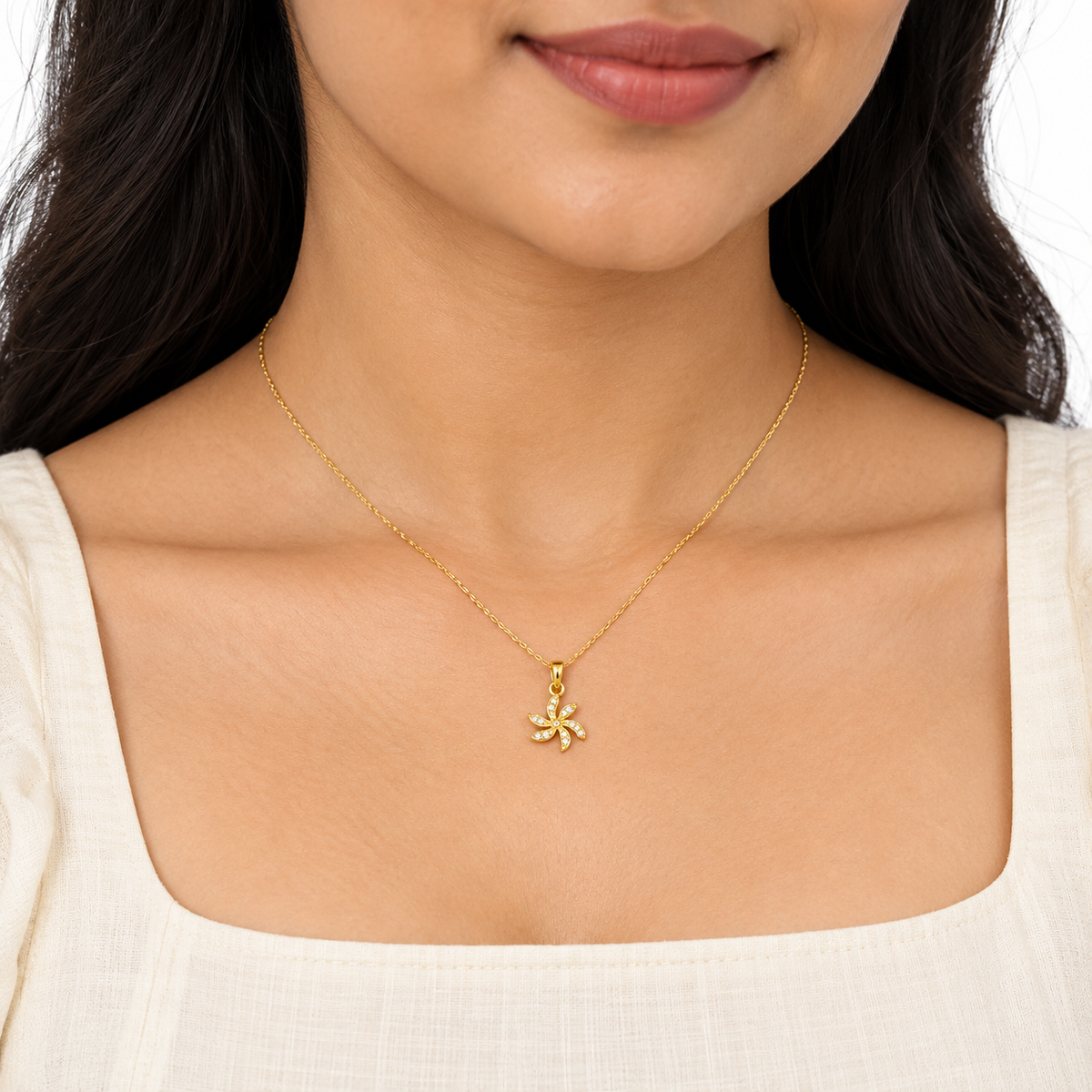 9K Gold Six-Leaf Pinwheel Pendant