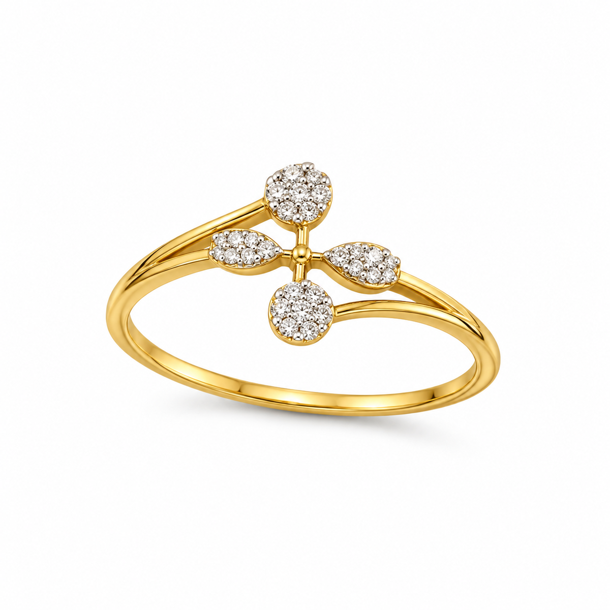 Diamond Four Petal Floral Cluster Ring