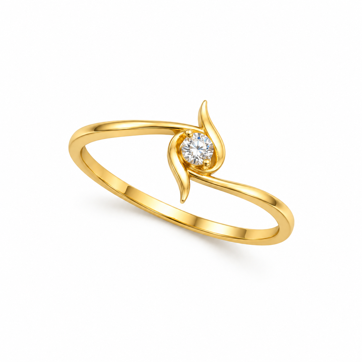 Diamond Solitaire Leaf Swirl Ring