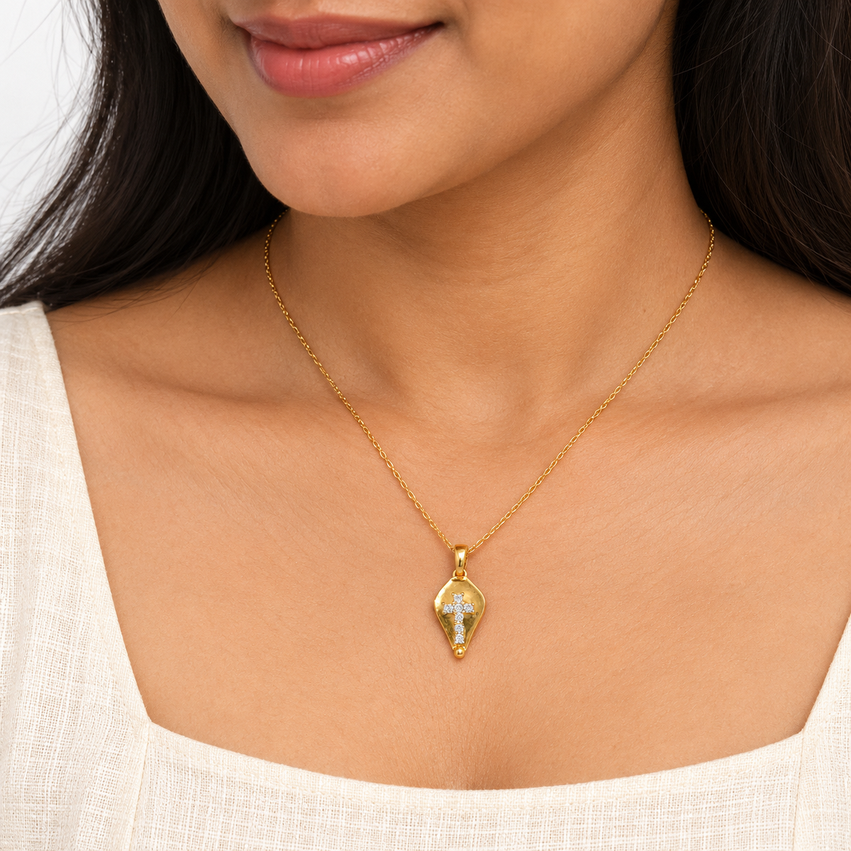 Diamond Cross Shield Gold Pendant