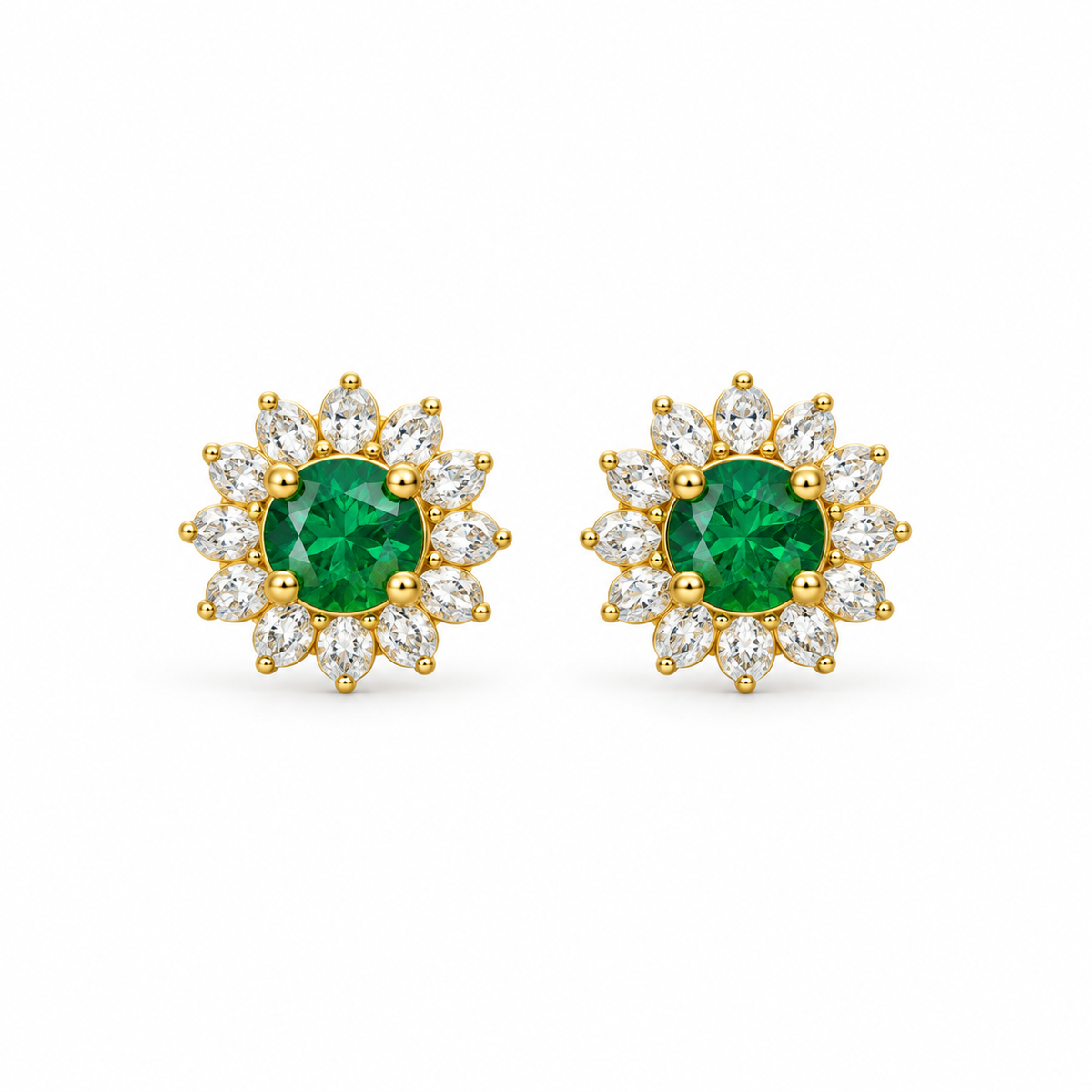 9K Gold Green Floral Halo Studs