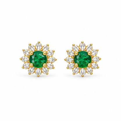 9K Gold Green Floral Halo Studs