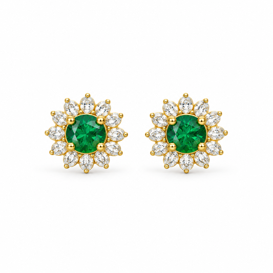 9K Gold Green Floral Halo Studs