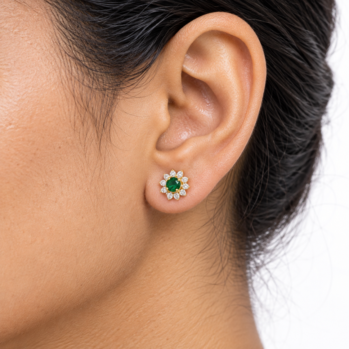 9K Gold Green Floral Halo Studs