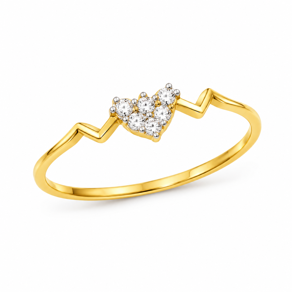 Diamond Heart Cluster Zigzag Ring
