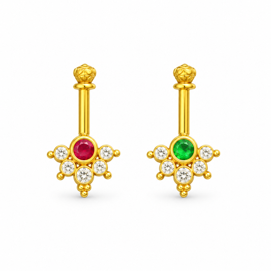 Golden Silver Bugadi with Red & Green Stones