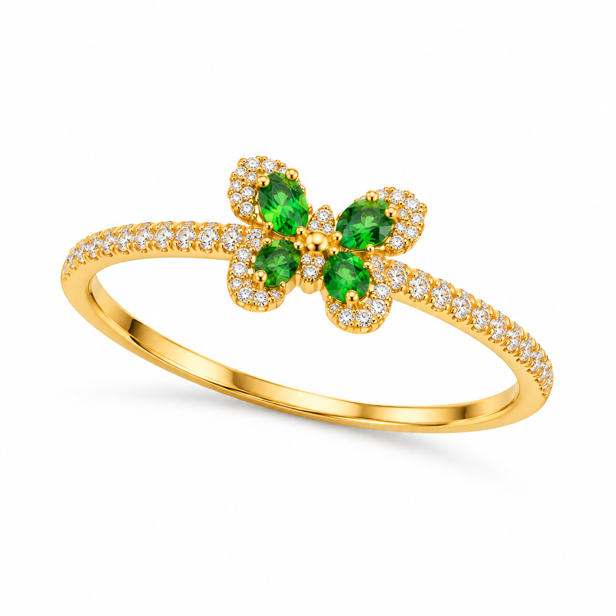 18K Gold Emerald Green Butterfly Stone Ring