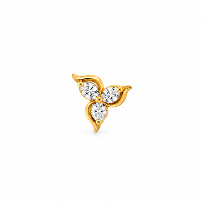 Gold Tri-Petal Diamond Floral Nosepin