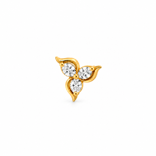 Gold Tri-Petal Diamond Floral Nosepin