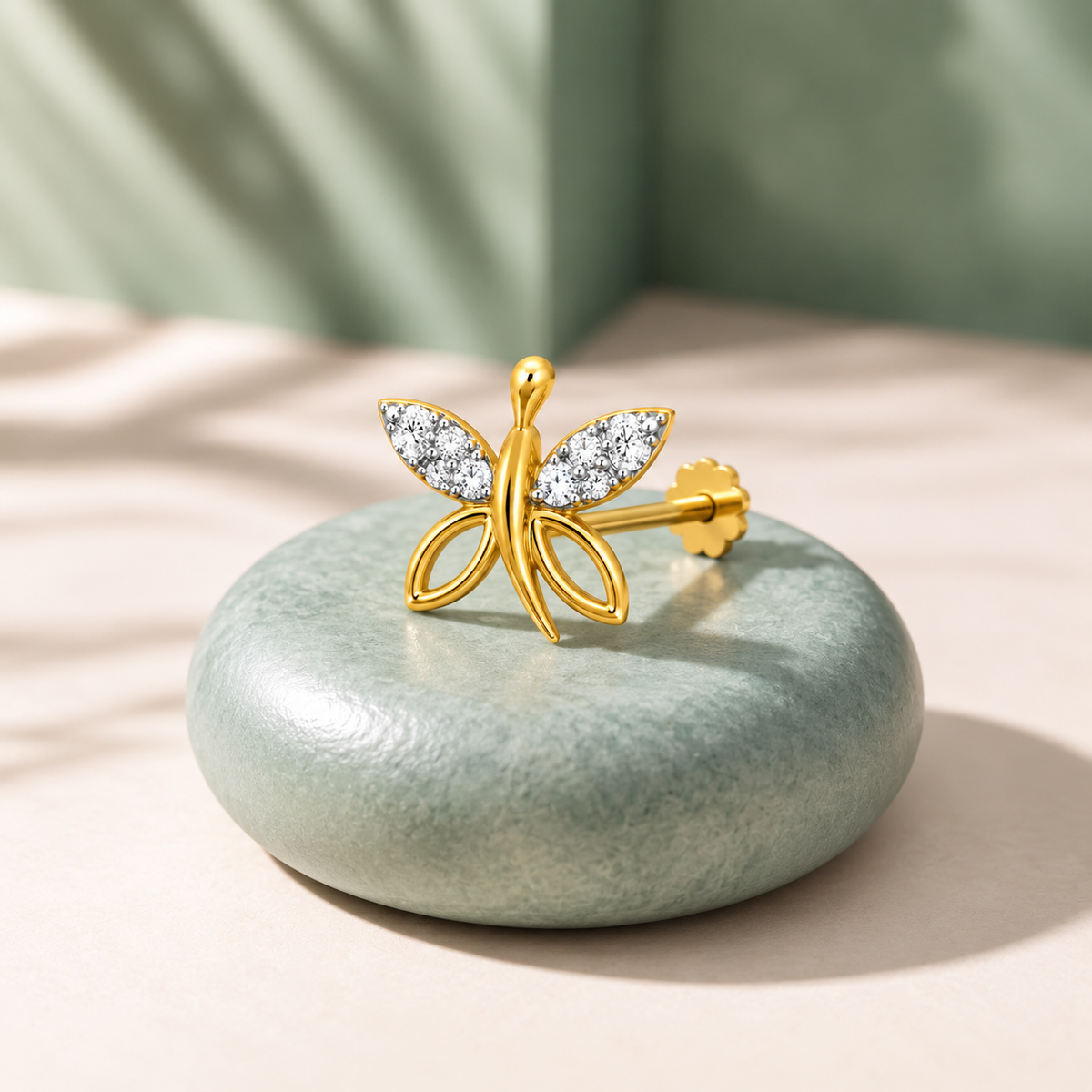 Golden Butterfly Diamond Nosepin